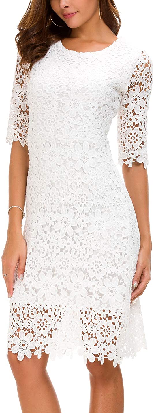 Price:$9.99    EXCHIC Women’s Floral Lace Dress Solid A-Line Evening Party Cocktail Midi Dress  Clothing