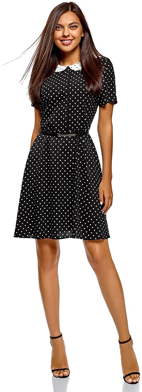 Price:$19.50    oodji Ultra Women's Viscose Dress with Contrast Collar, Black, 6  Clothing