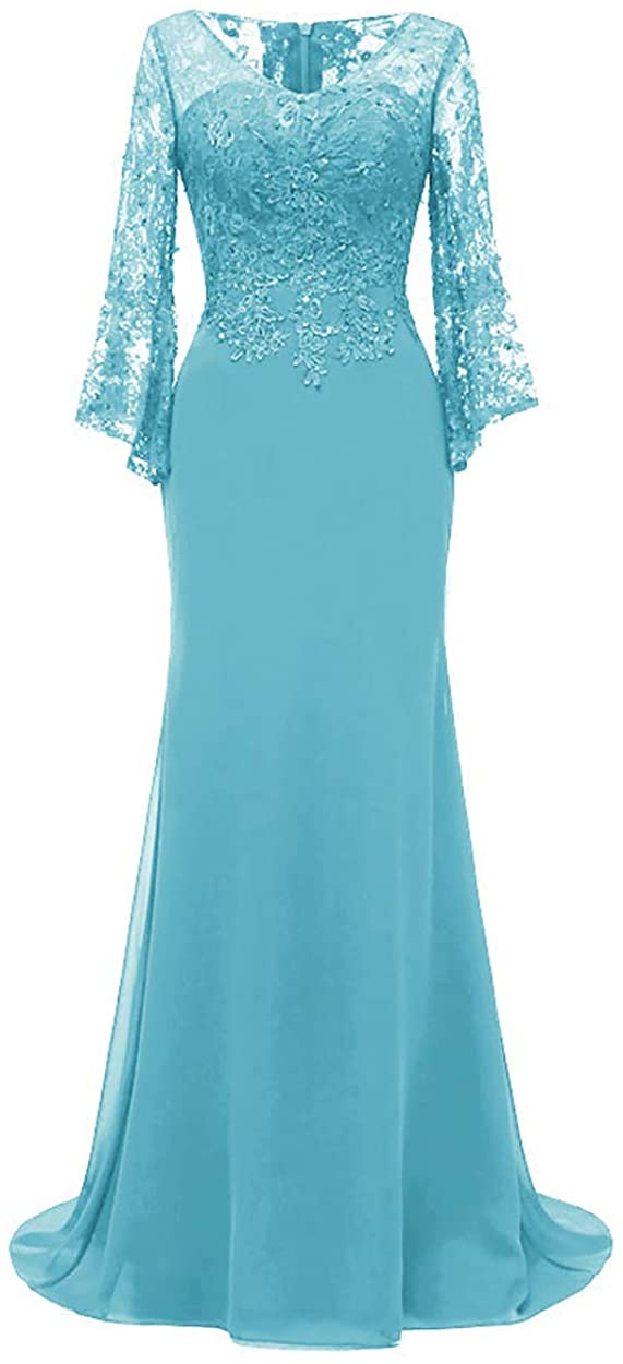 Price:$89.99 PEARL BRIDAL HOUSE Women's Ruffle Lace Sleeves Bodycon Mermaid Long Evening Party Gown at Amazon Women’s Clothing store