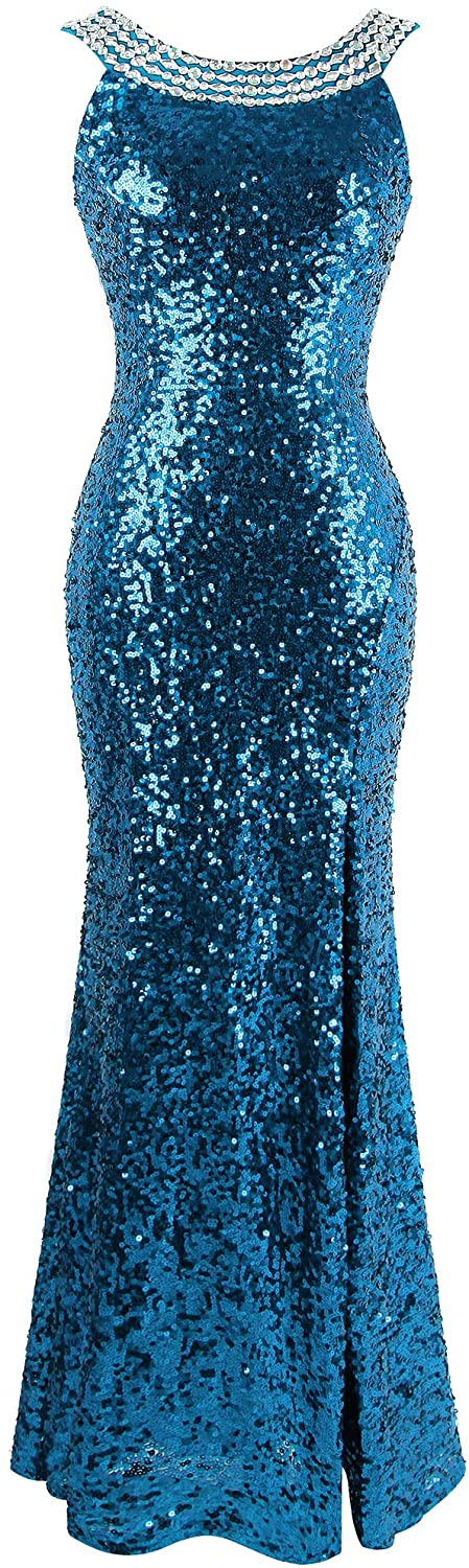 Price:$69.99 Angel-fashions Women's Round Neck Beading Sequin Backless Slit Party Dress at Amazon Women’s Clothing store