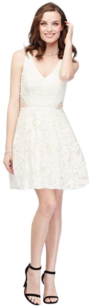 Price:$119.95    David's Bridal Embroidered Deep-V A-Line Dress with Waist Cutouts Style 3687YK6B  Clothing