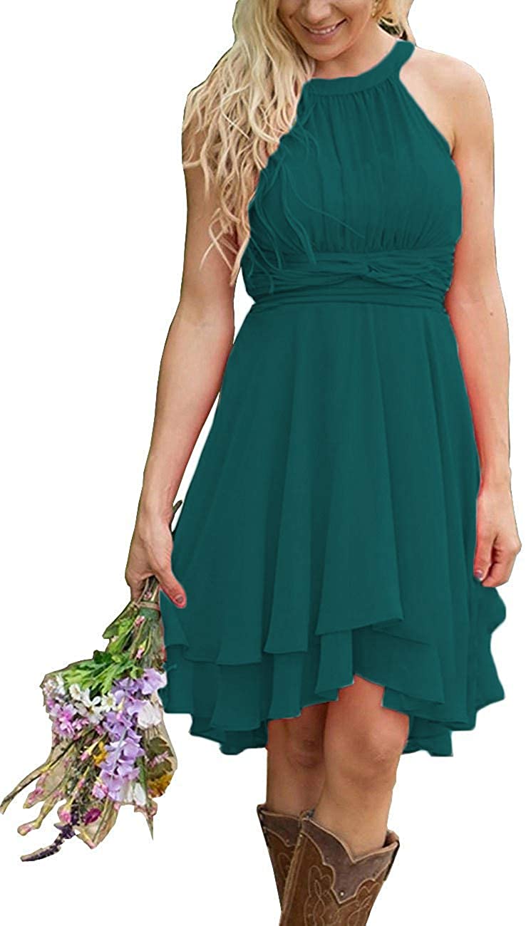 Price:$44.89    XingMeng Women's Short A Line Halter Chiffon Prom Homecoming Bridesmaid Dress 6 Teal  Clothing