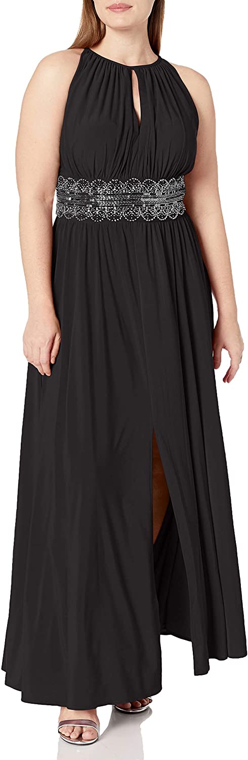 Price:$44.97    RM Richards Women's Plus Size Beaded Waist Halter Evening Gown  Clothing
