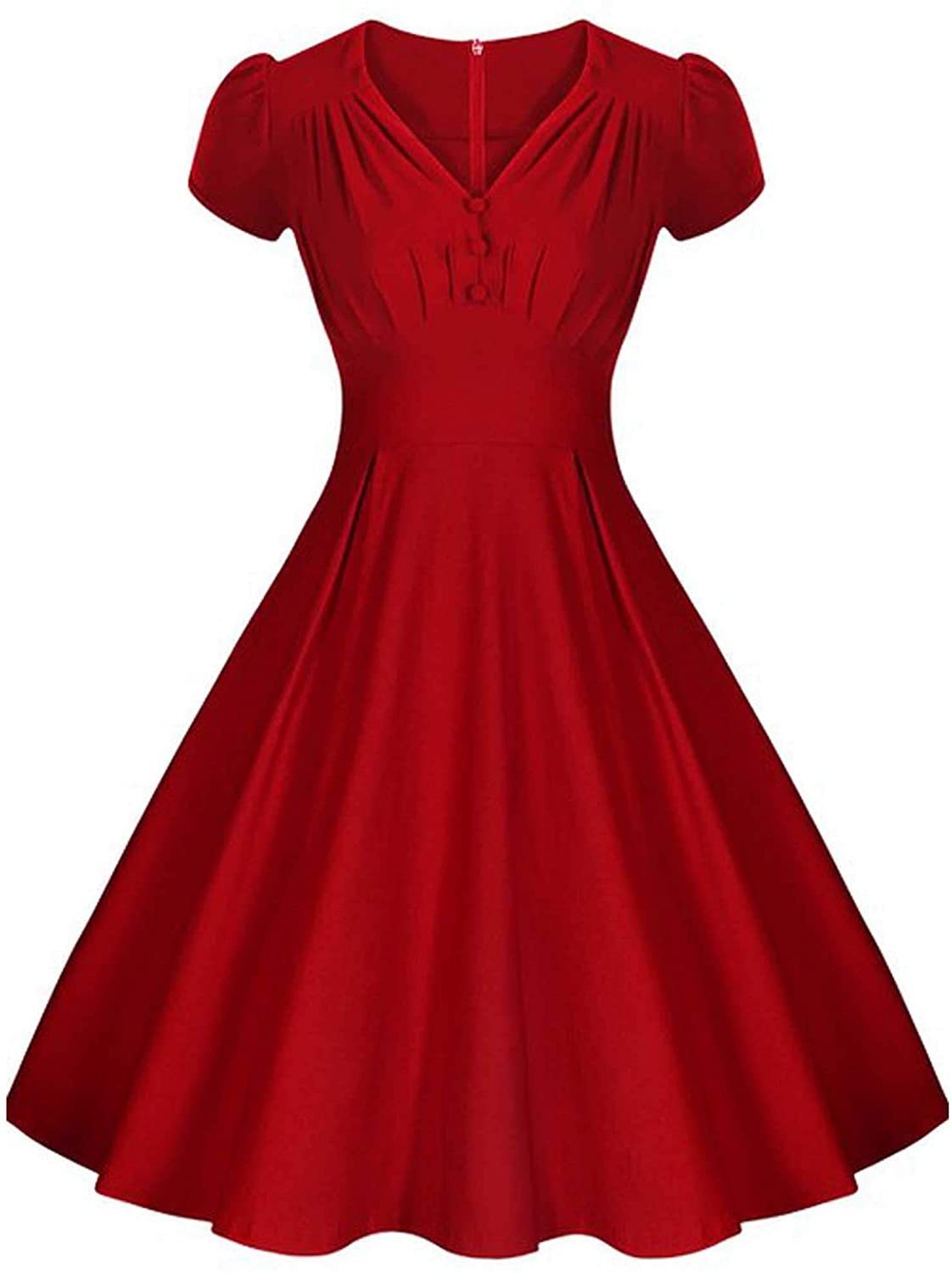 Price:$25.99    ACEVOG Vintage 1950's Deep V Neck Pleated Evening Party Cocktail Dress  Clothing