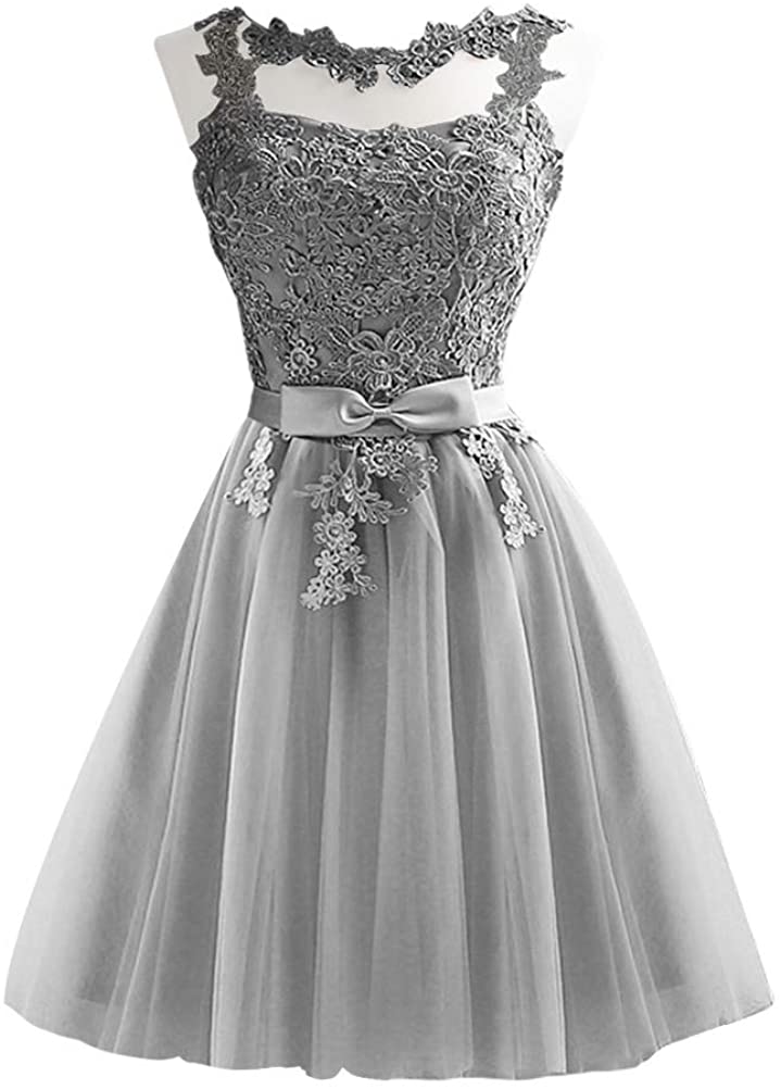 Price:$29.79    Amosfun Fashion Lace Bridesmaid Dress Vintage Short Prom Dress for Party Size S Grey  Clothing