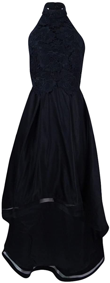 Price:$39.97 Betsy & Adam Women's Lace Racerback High-Low Gown (2, Black) at Amazon Women’s Clothing store