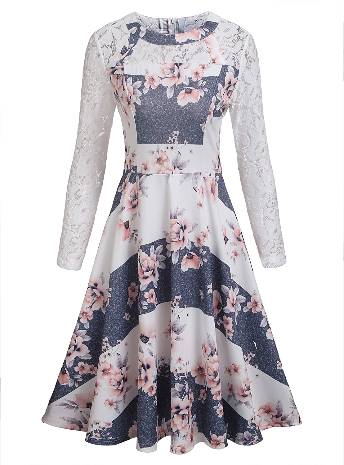 Price:$26.50    ELESOL Women's Floral Lace A Line Long Sleeve Vintage Cocktail Party Swing Dress  Clothing