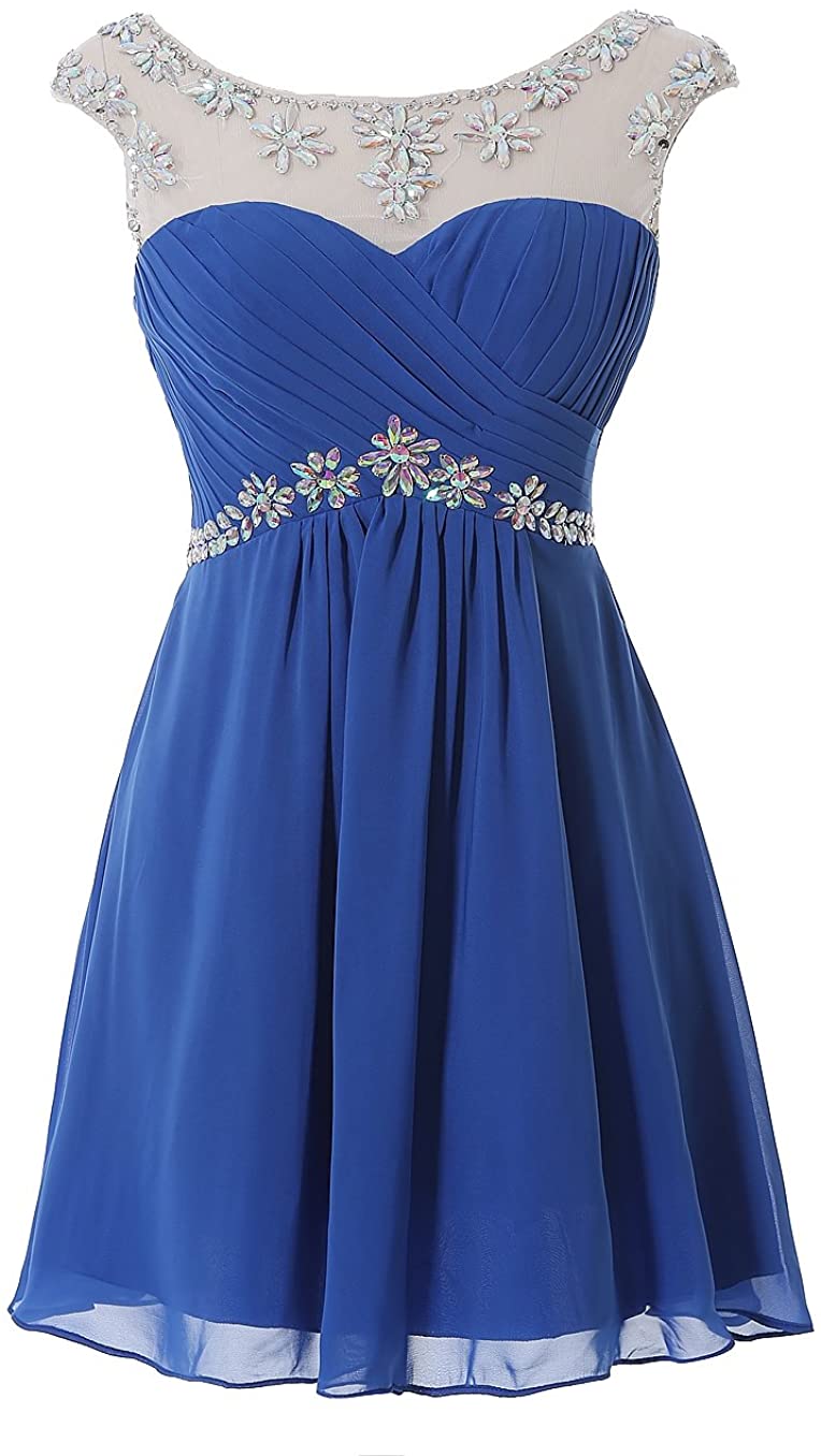 Price:$33.90    Kiss Dress Women's Chiffon Homecoming Dresses Beaded Short Cocktail Party Gowns  Clothing