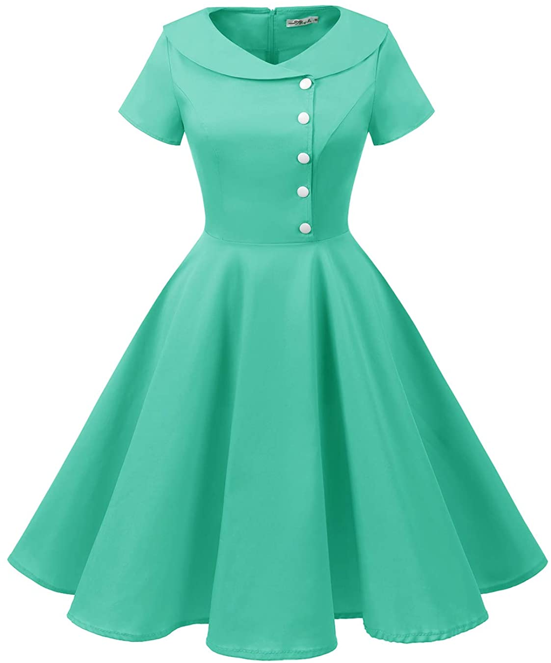 Price:$23.99    ALAGIRLS Womens 1950s Retro Rockabilly Swing Knee Length Dress Vintage Short Sleeves  Clothing