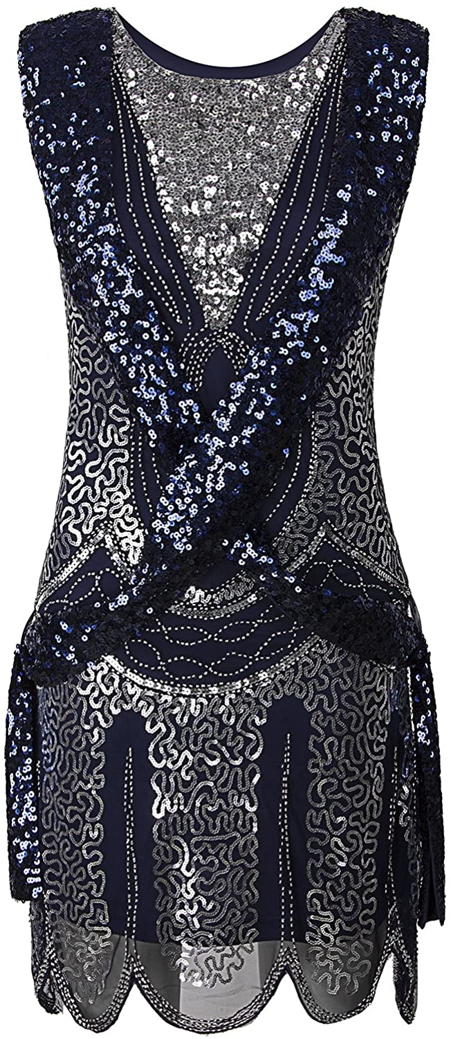 Price:$27.99    VIJIV 1920s Vintage Charleston Downton Gatsby Sequin Embellished Flapper Dress  Clothing