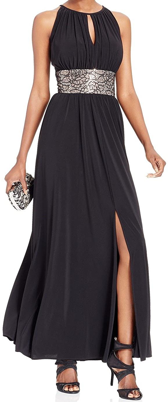 Price:$89.00    R & M RICHARDS Beaded Waist Halter Gown Womens Dress, Black, 14  Clothing