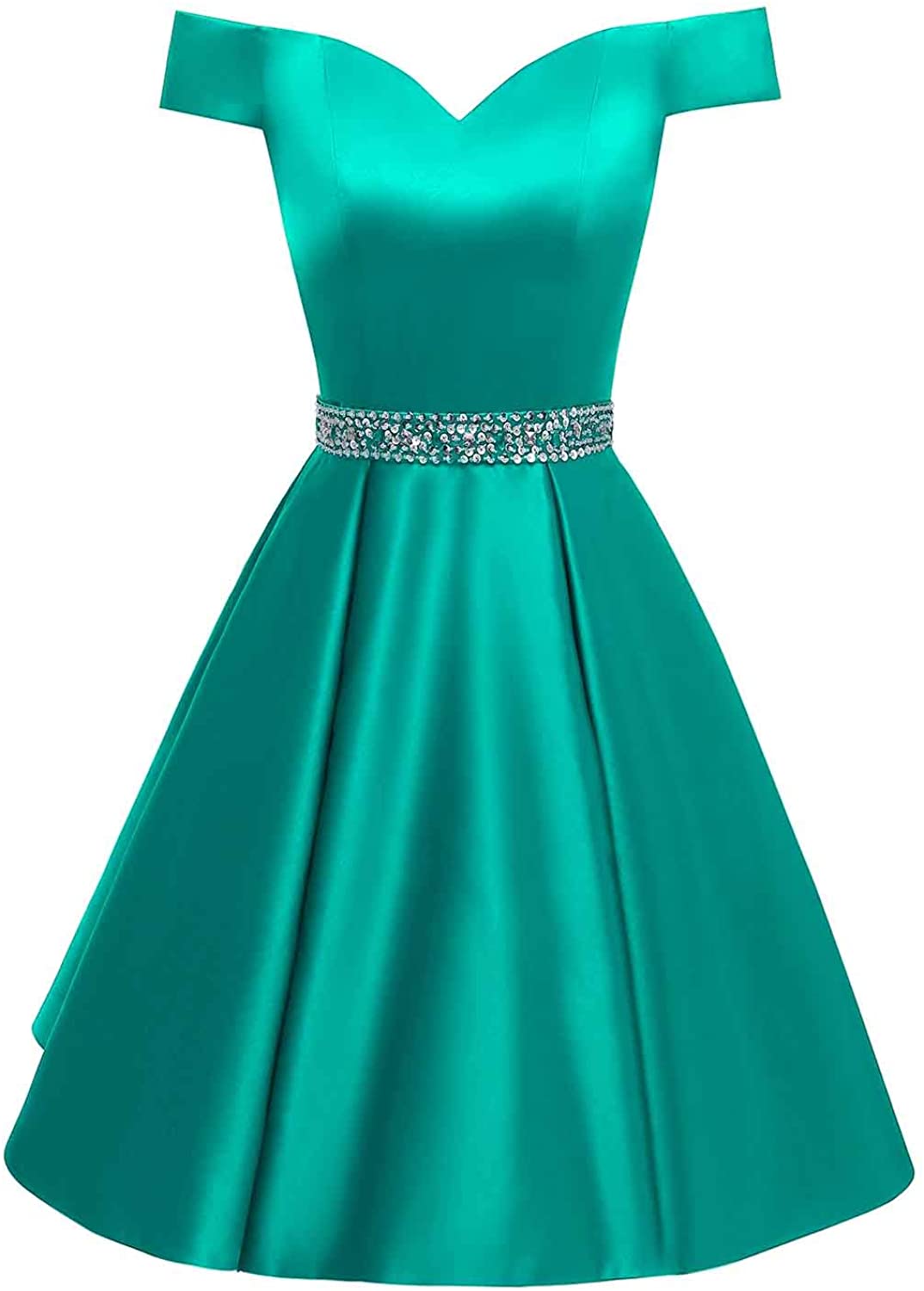 Price:$74.99    Changuan Women's Short Beaded Prom Dresses Off The Shoulder Backless Homecoming Dress Turquoise-16  Clothing