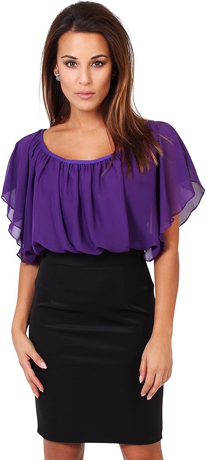 Price:$12.99 KRISP Women's Fashion Summer Contrast Bodycon Pencil Skirt Ruffle Dress US 4-16 at Amazon Women’s Clothing store