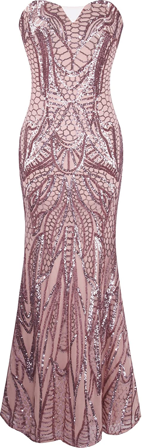 Price:$44.99    Angel-fashions Women's Notched Strapless Paillette Column Sheath Prom Dress  Clothing