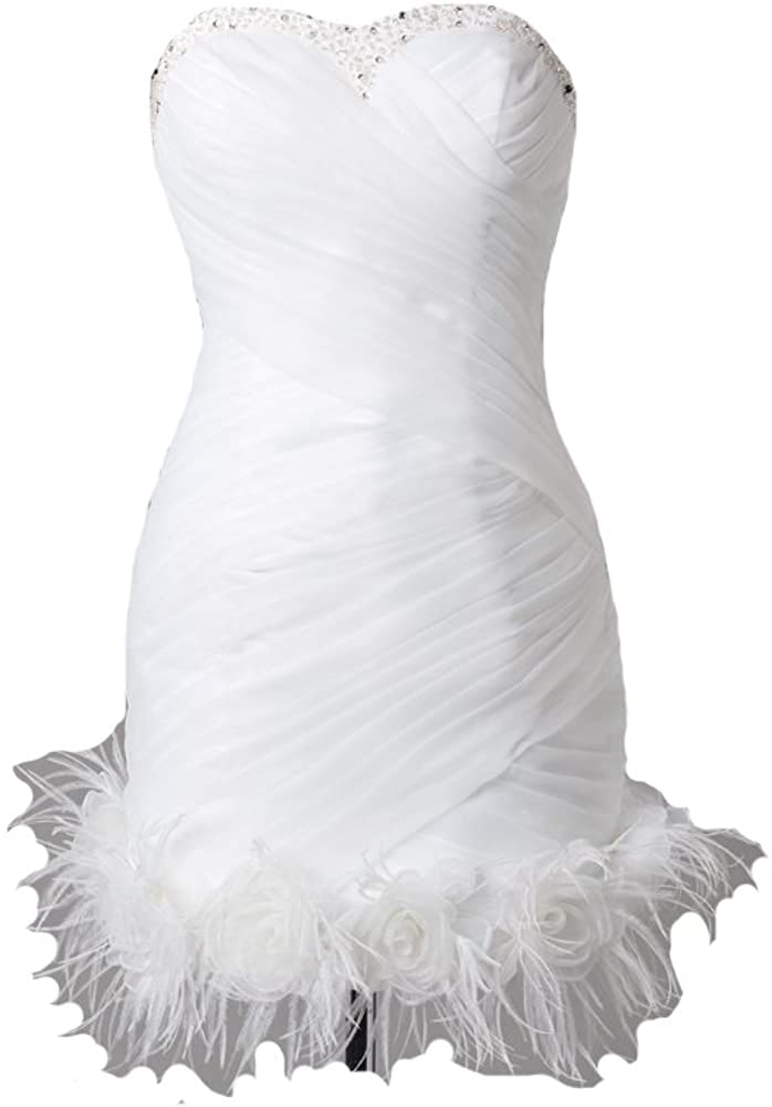 Price:$109.99 Kivary Women's Short Little White Beaded Feathers Informal Wedding Prom Cocktail Dresses at Amazon Women’s Clothing store