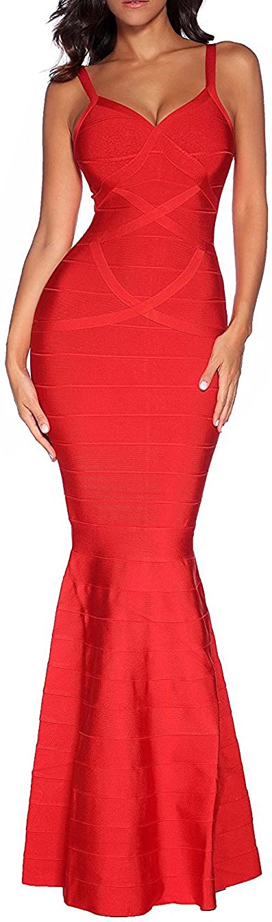 Price:$85.00    houstil Women's Rayon Bandage V Neck Backless Fishtail Long Formal Evening Dress Party  Clothing