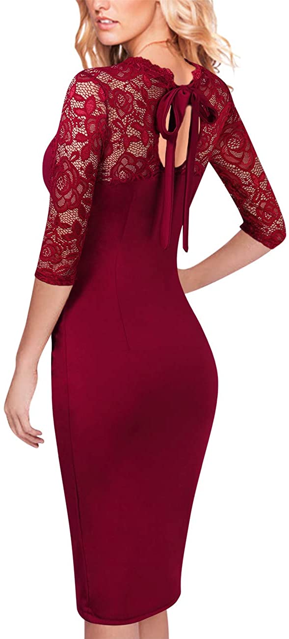 Price:$12.00    GlorySunshine Women's Floral Lace Back Strap 1950s Bodycon Cocktail Party Dress for Women  Clothing