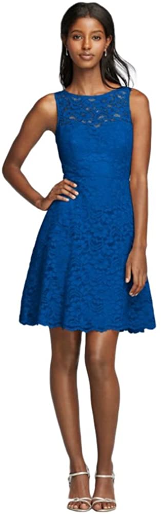 Price:$99.99    Short Sleeveless All Over Lace Bridesmaid Dress Style F18031, Horizon, 16  Clothing