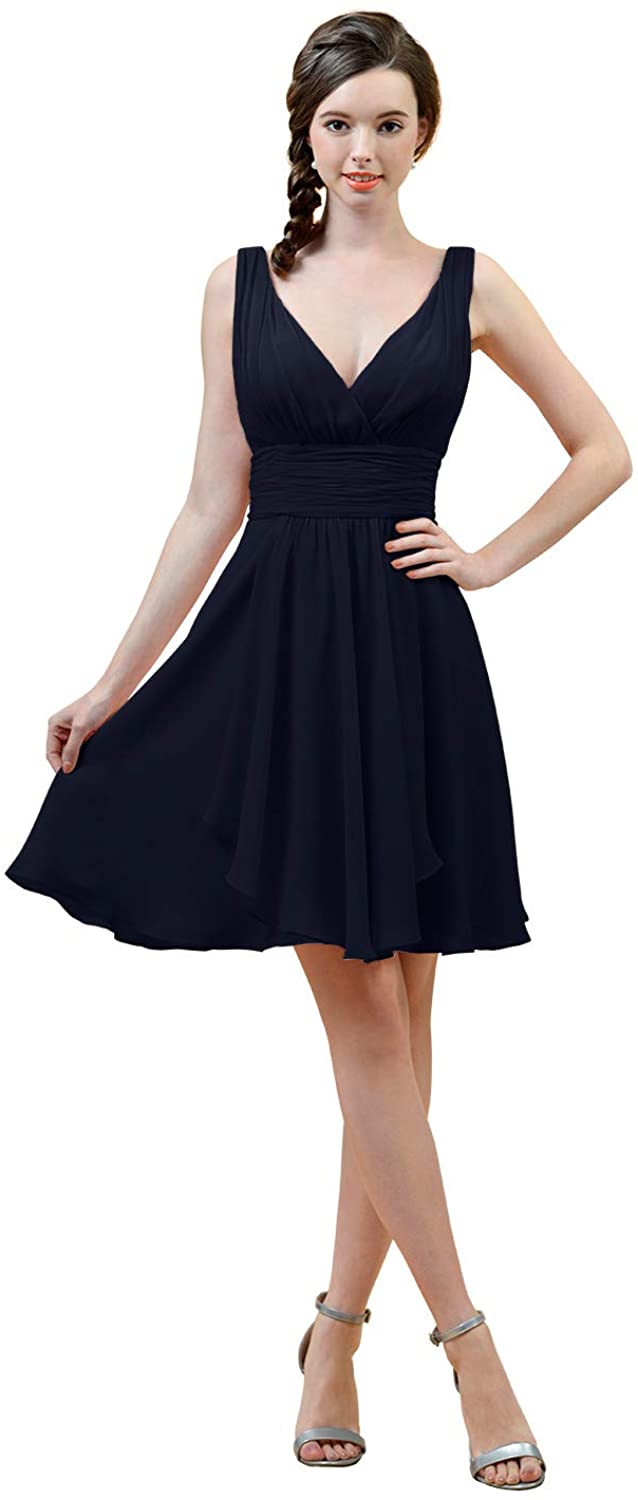Price:$49.99    Alicepub V-Neck Short Bridesmaid Dress Chiffon A-Line Cocktail Party Homecoming Dresses, Dark Navy, US8  Clothing