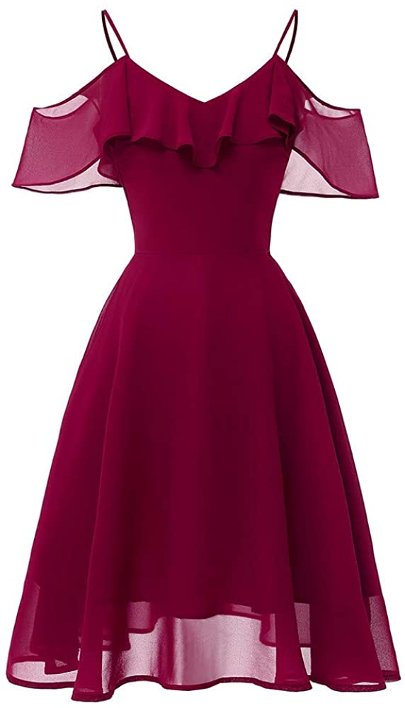 Price:$8.91    Gergeos Cocktail Dress Women Vintage Sleeveless Solid Chiffon V-Neck Princess Party Dress A-line Swing Dress  Clothing