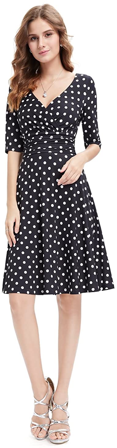 Price:$15.99    Ever-Pretty 3/4 Sleeve Ruched Waist Classy V-Neck Casual Cocktail Dress 03632  Clothing