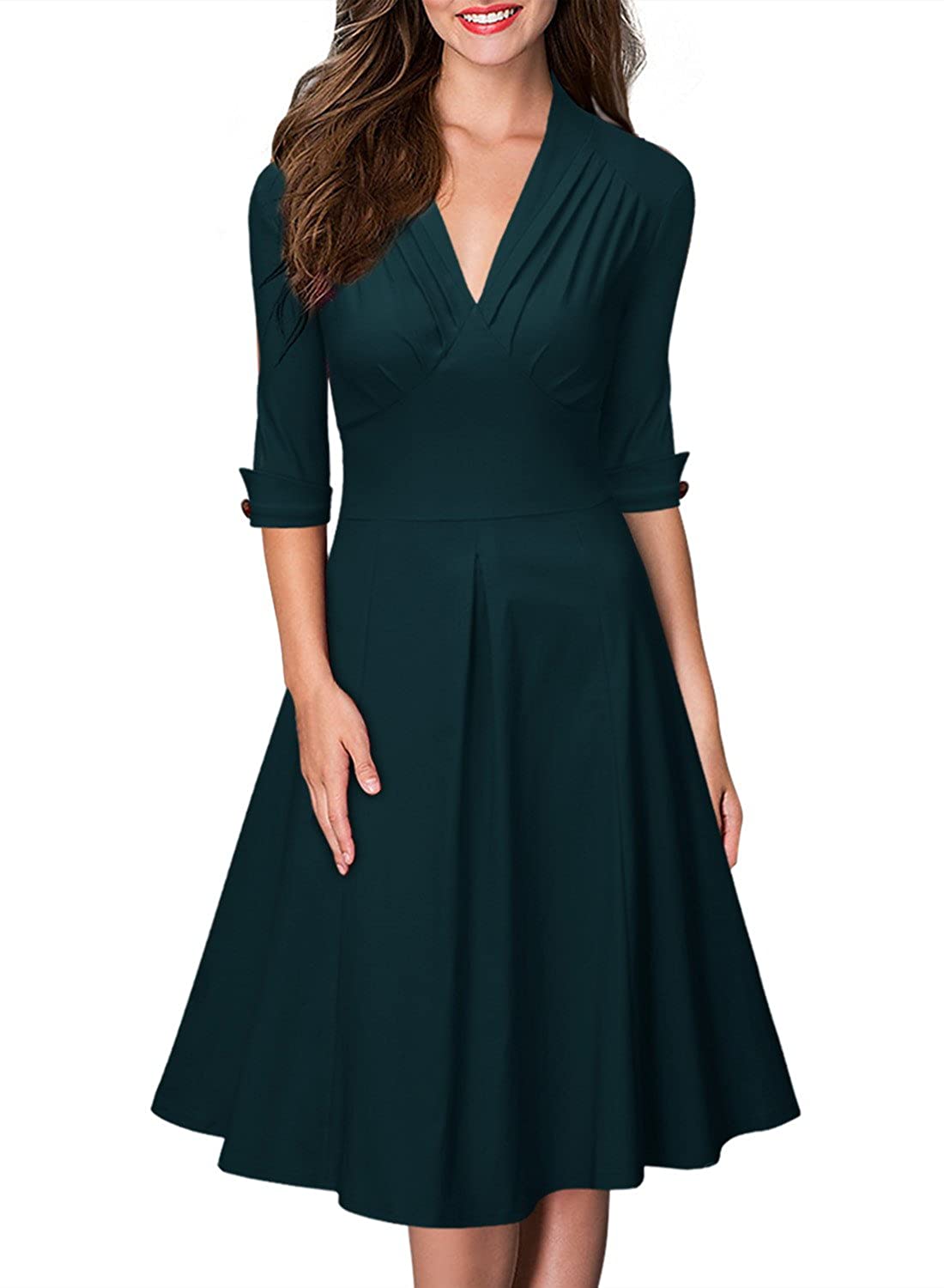 Price:$36.99    Miusol Women's Retro V Neck Vintage Style Cocktail Party Swing Dress  Clothing