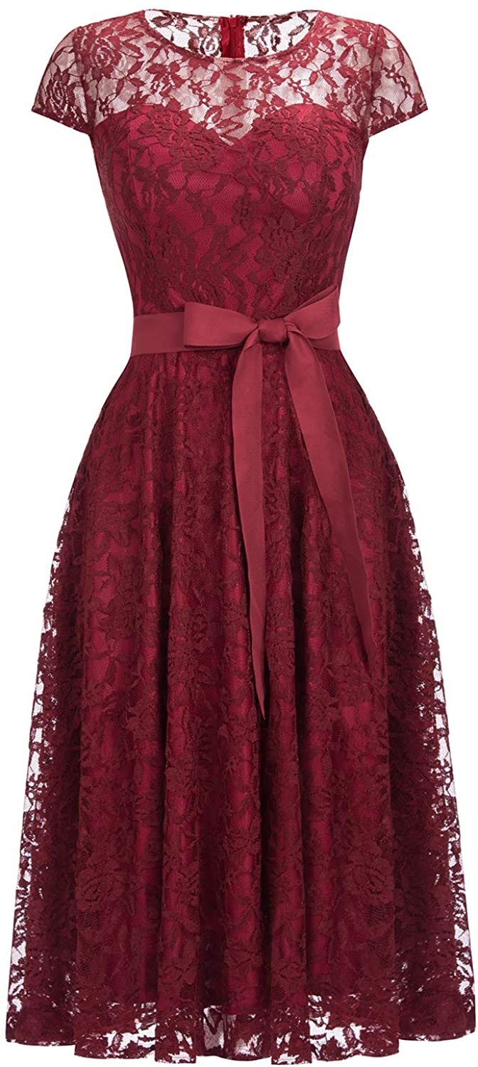 Price:$31.99 Babyonlinedress Scoop Neck Knee Length Slimming Lace Cocktail Formal Dresses at Amazon Women’s Clothing store
