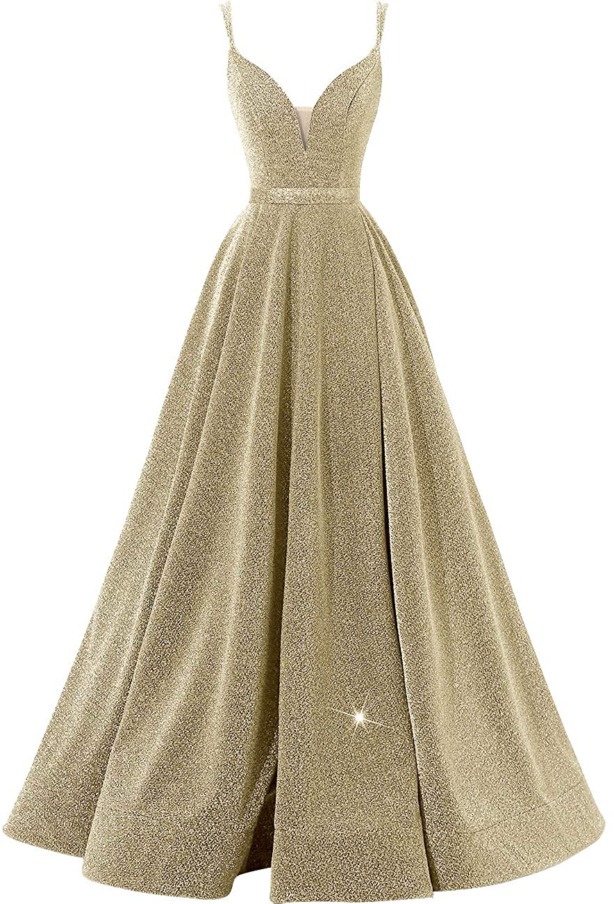 Price:$95.00 Women's Glittery Spaghetti V-Neck Prom Dresses Long Side Split Formal Evening Gowns at Amazon Women’s Clothing store