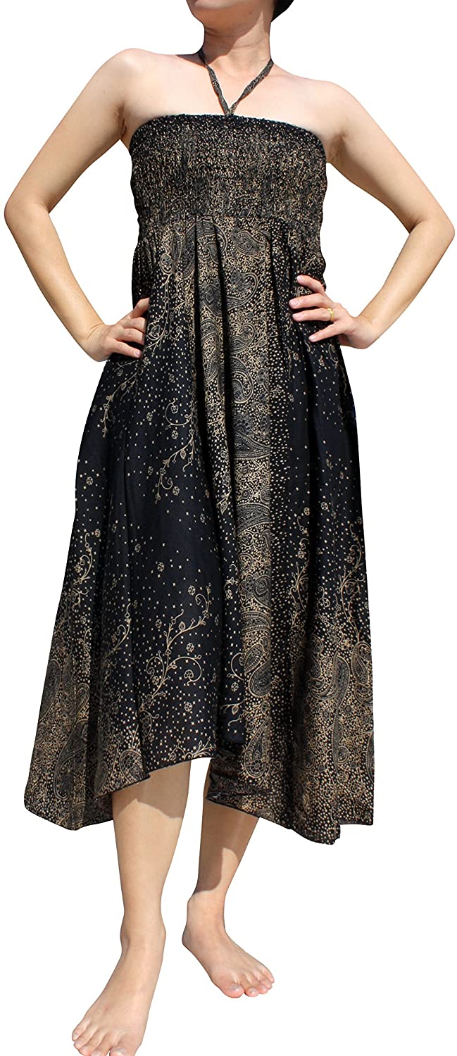 Price:$23.56 RaanPahMuang Smock Bust Dress Halter Top Printed Viscose in Mixed Artworks, X-Large, Foral Paisley - Black at Amazon Women’s Clothing store