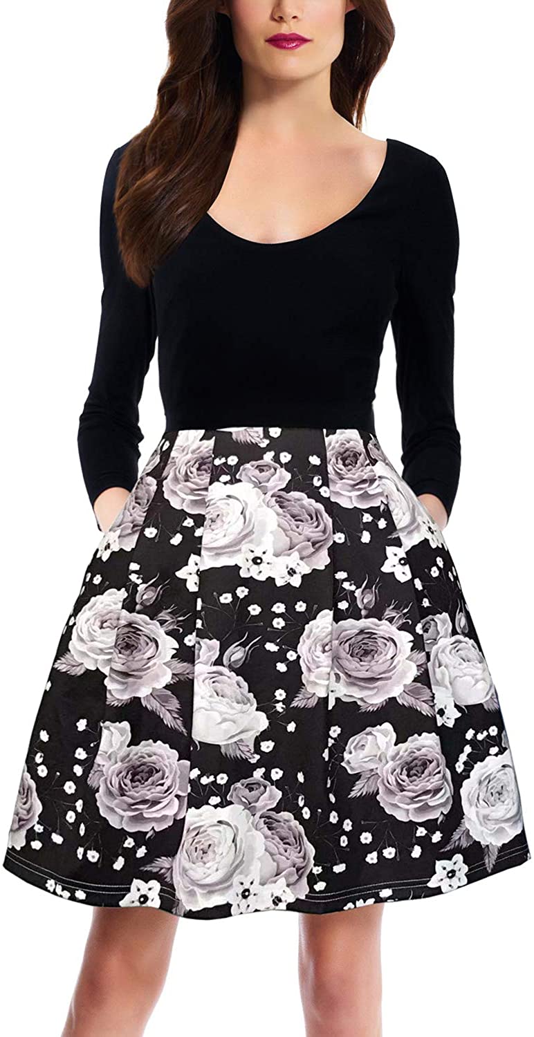 Price:$39.99 Zalalus Women's Elegant Floral Patchwork Pockets Backless Casual Party Dress at Amazon Women’s Clothing store