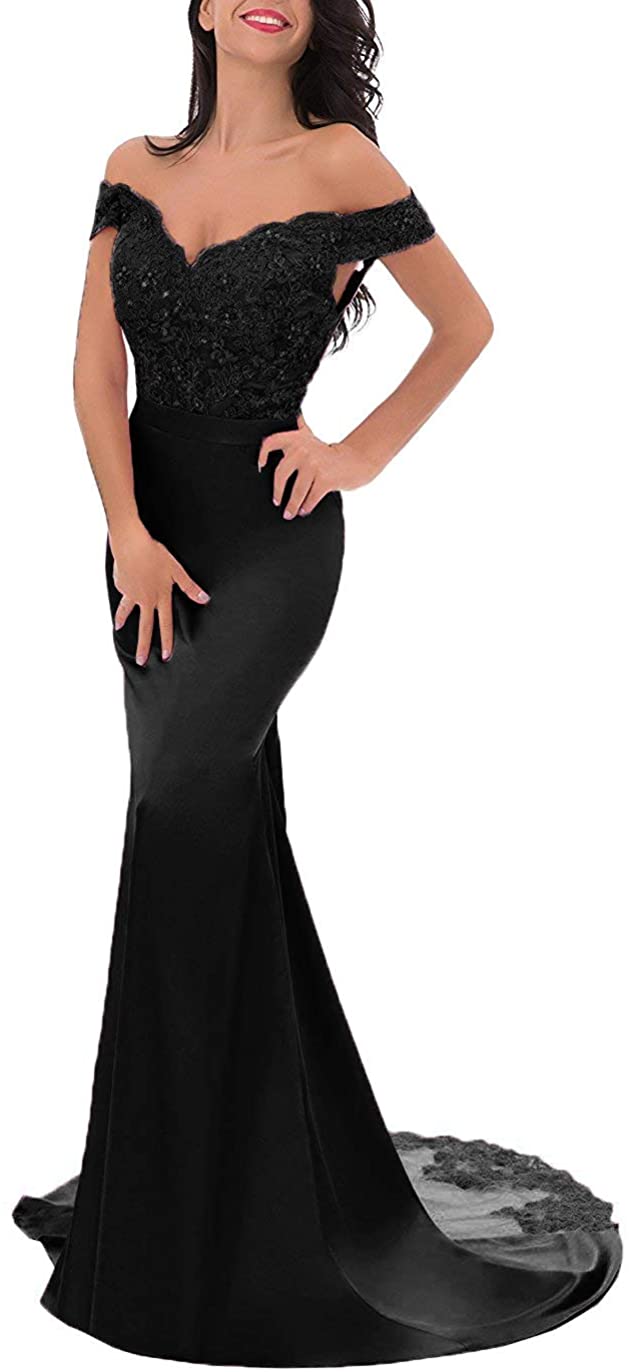 Price:$89.99 Fanao Women's Off Shoulder Lace Appliques Mermaid Long Prom Dress at Amazon Women’s Clothing store