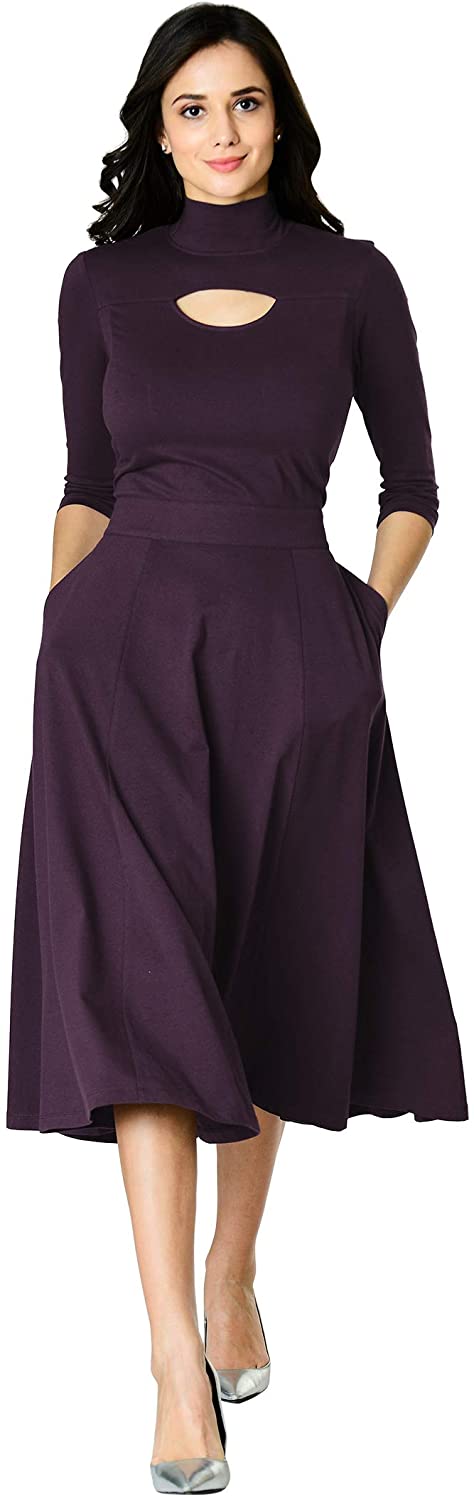 Price:$64.95    eShakti FX Cutout Front Cotton Knit Dress Plum  Clothing