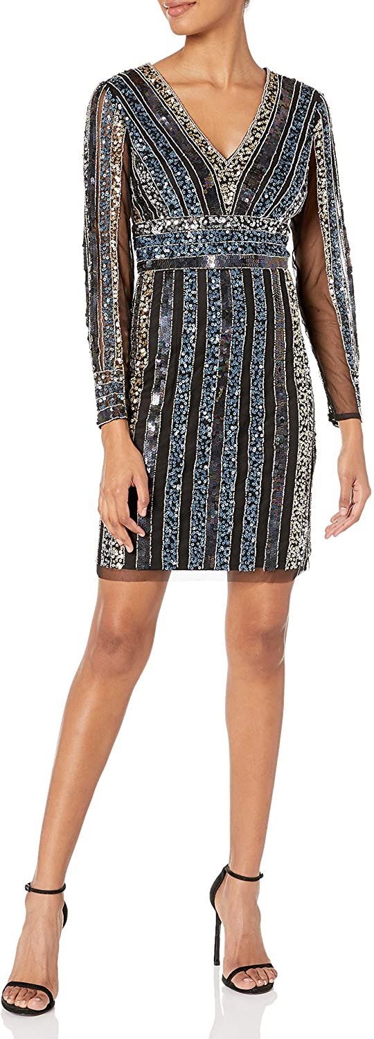 Price:$124.29 Adrianna Papell Women's Stripe Bead Sheath Dress at Amazon Women’s Clothing store