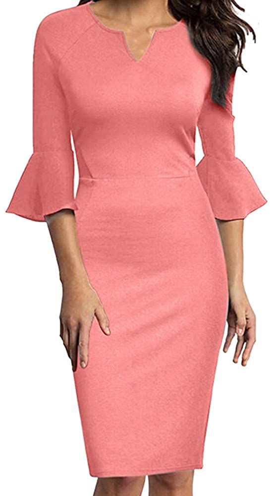 Price:$1.29 Dunacifa Women Solid Turn Down Neck Long Sleeve Dress Ladies Buttons Bodycon Casaul Work Formal Dress at Amazon Women’s Clothing store