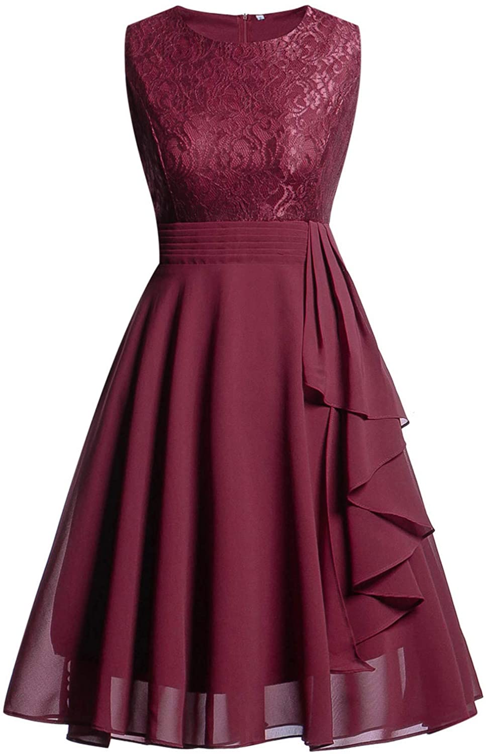 Price:$9.99    Bridesmaid Dresses Womens Vintage Floral Lace Sleeveless Formal Cocktail Dress R07 (Wine, L)  Clothing