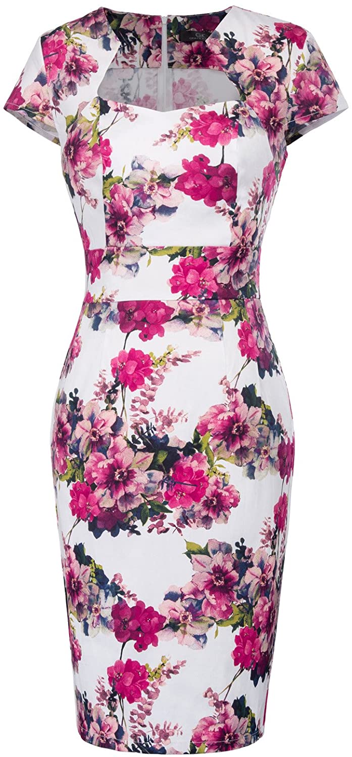 Price:$26.99 Retro Dress Women White Floral Vintage Pencil Skirt S CL7597-25 at Amazon Women’s Clothing store