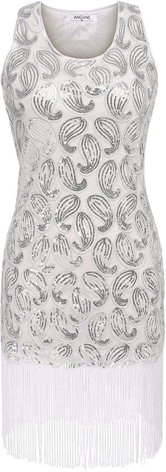 Price:$17.99 ANGVNS Women's 1920S Paisley Art Deco Sequin Tassel Glam Party Gatsby Dress at Amazon Women’s Clothing store