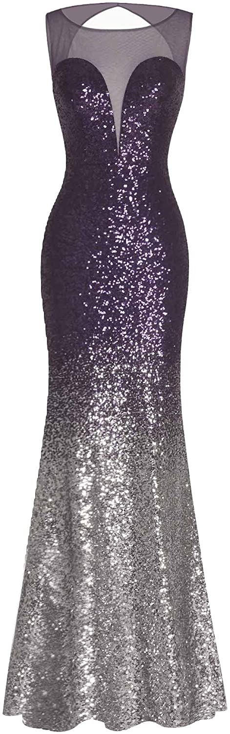 Price:$79.88 Fazadess Women's Elegant Deep-V Neck Backless Sequin Mermaid Long Prom Dress at Amazon Women’s Clothing store