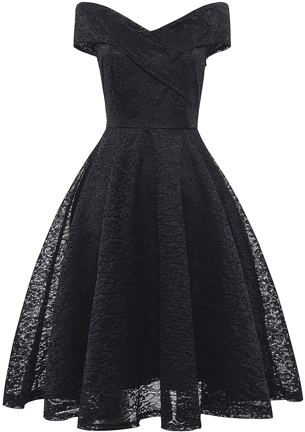 Price:$28.67    YIXUAN Women Vintage Floral Lace Short Sleeve Boat Neck Cocktail Evening Party Formal Swing Dress  Clothing