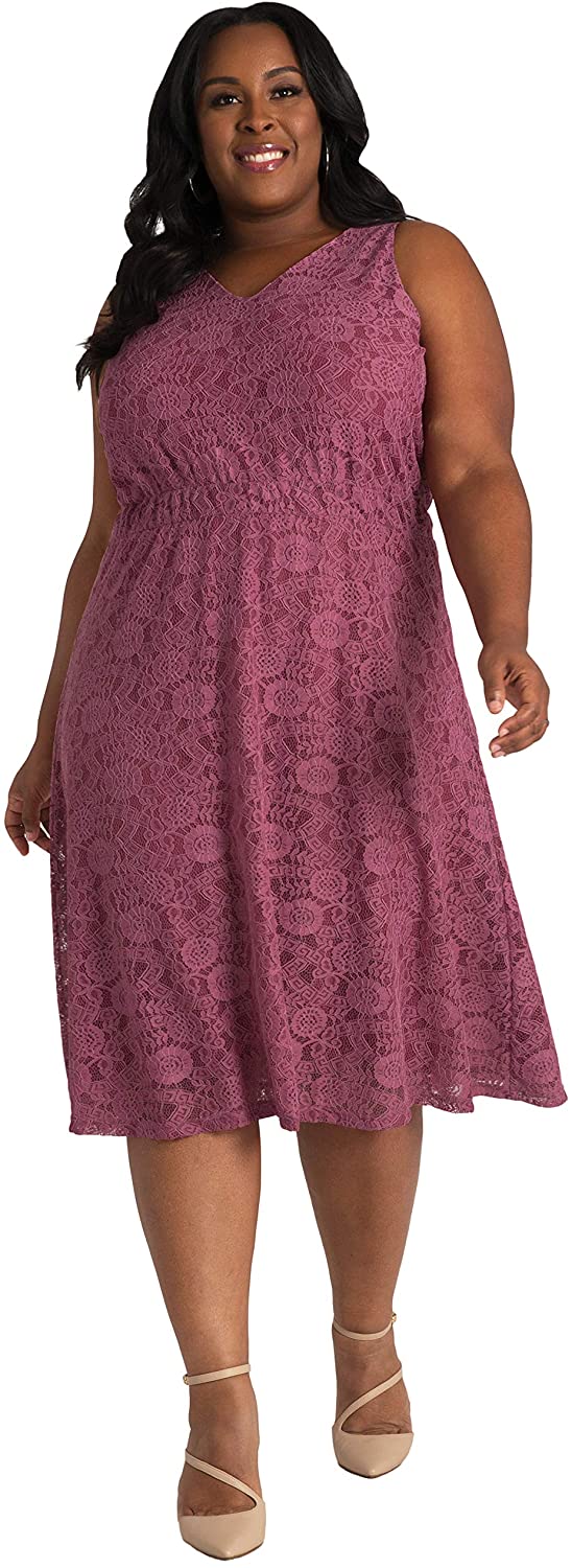 Price:$54.00    Poetic Justice Plus Size Women's Purple A-Line Lace Midi Dress  Clothing