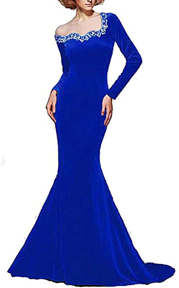 Price:$69.00    Lanbaodress Jewel Neck Court Train Velvet Formal Evening Dress with Beading Prom Cocktail Party Dress  Clothing