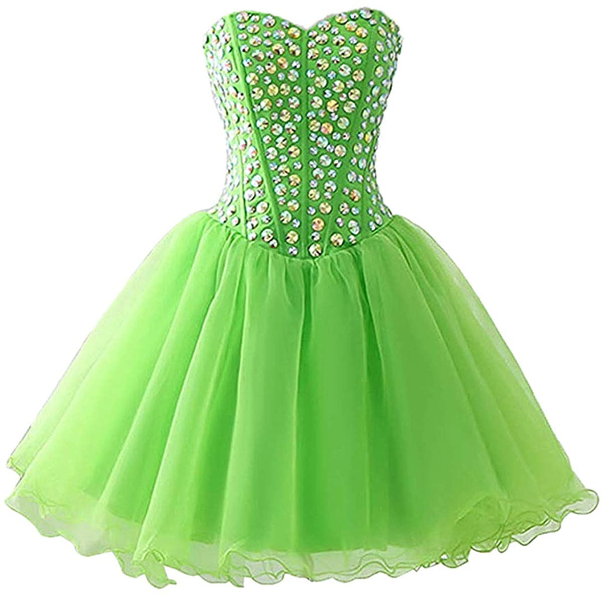 Price:$24.98    Women's Strapless Short Beaded Sweetheart Tulle A-line Homecoming Dresses for Juniors 2019  Clothing