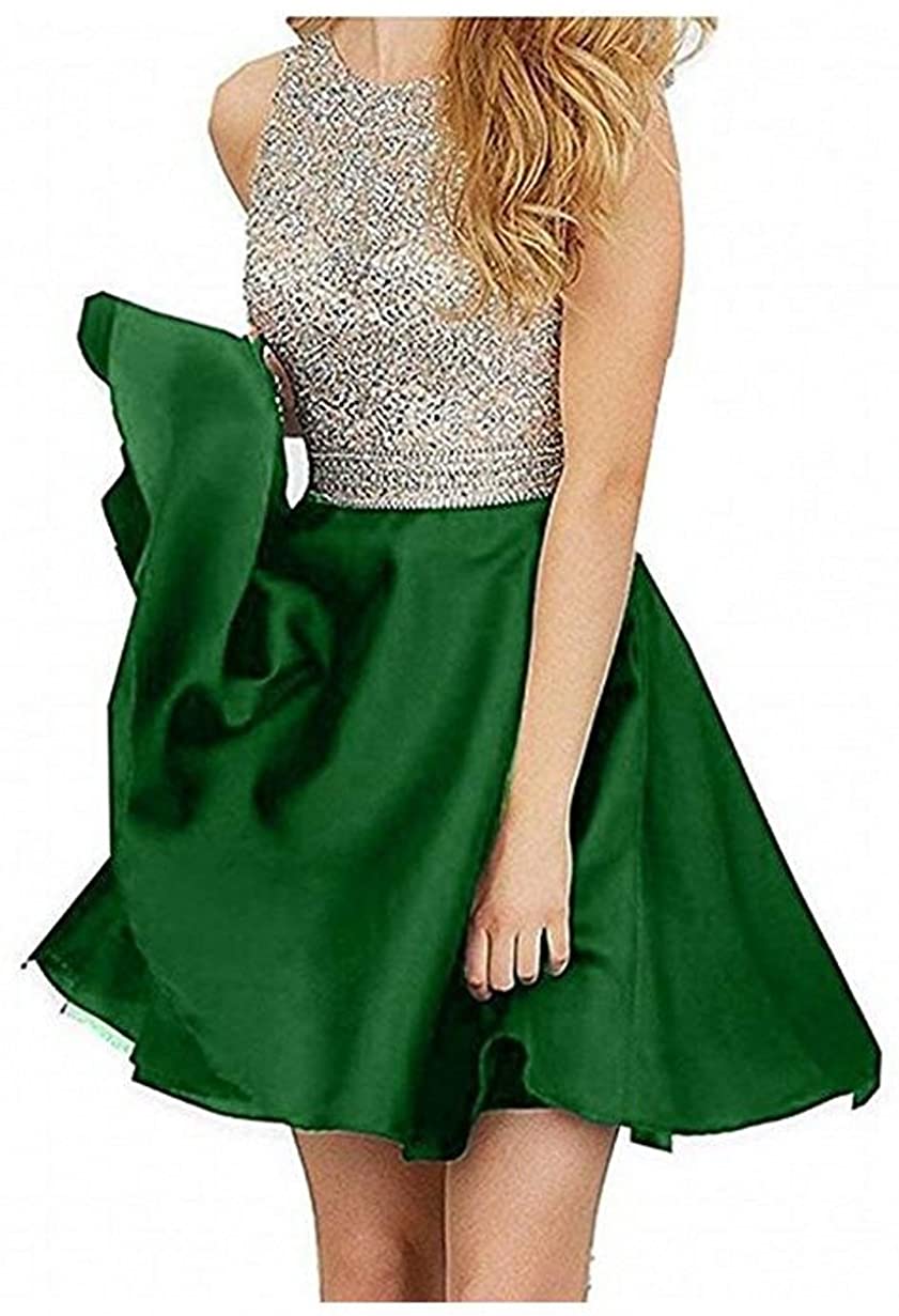 Price:$60.99    TANGFUTI Beading Short Prom Dresses Open Back Satin Homecoming Dresses 107GN-US8 Green  Clothing