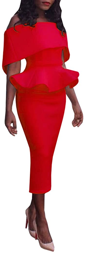 Price:$23.30 Ybenlow Womens Off Shoulder Peplum Slim Fit Bodycon Cocktail Pencil Dress at Amazon Women’s Clothing store