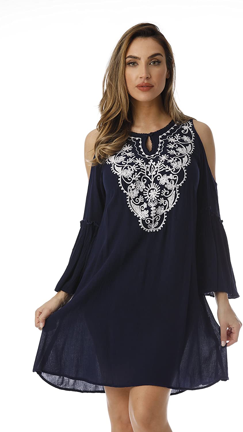 Price:$19.99 Riviera Sun Cold Shoulder Embroidered Casual Dress at Amazon Women’s Clothing store
