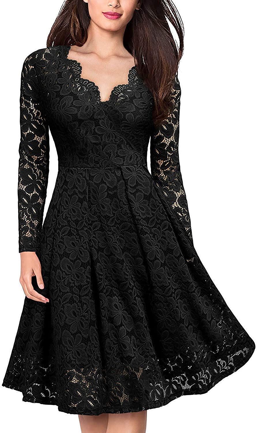 Price:$26.90    YIXUAN Women's Vintage Floral Lace V Neck Party Cocktail Formal Swing Dress  Clothing