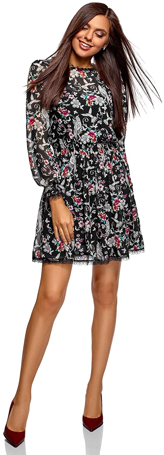 Price:$21.70    oodji Ultra Women's Dress with Lace Details and Elastic Waistband, Black, 6  Clothing
