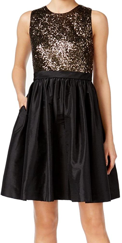 Price:$59.97    Calvin Klein Women's Sequined Taffeta Cocktail Dress (14, Gold/Black)  Clothing
