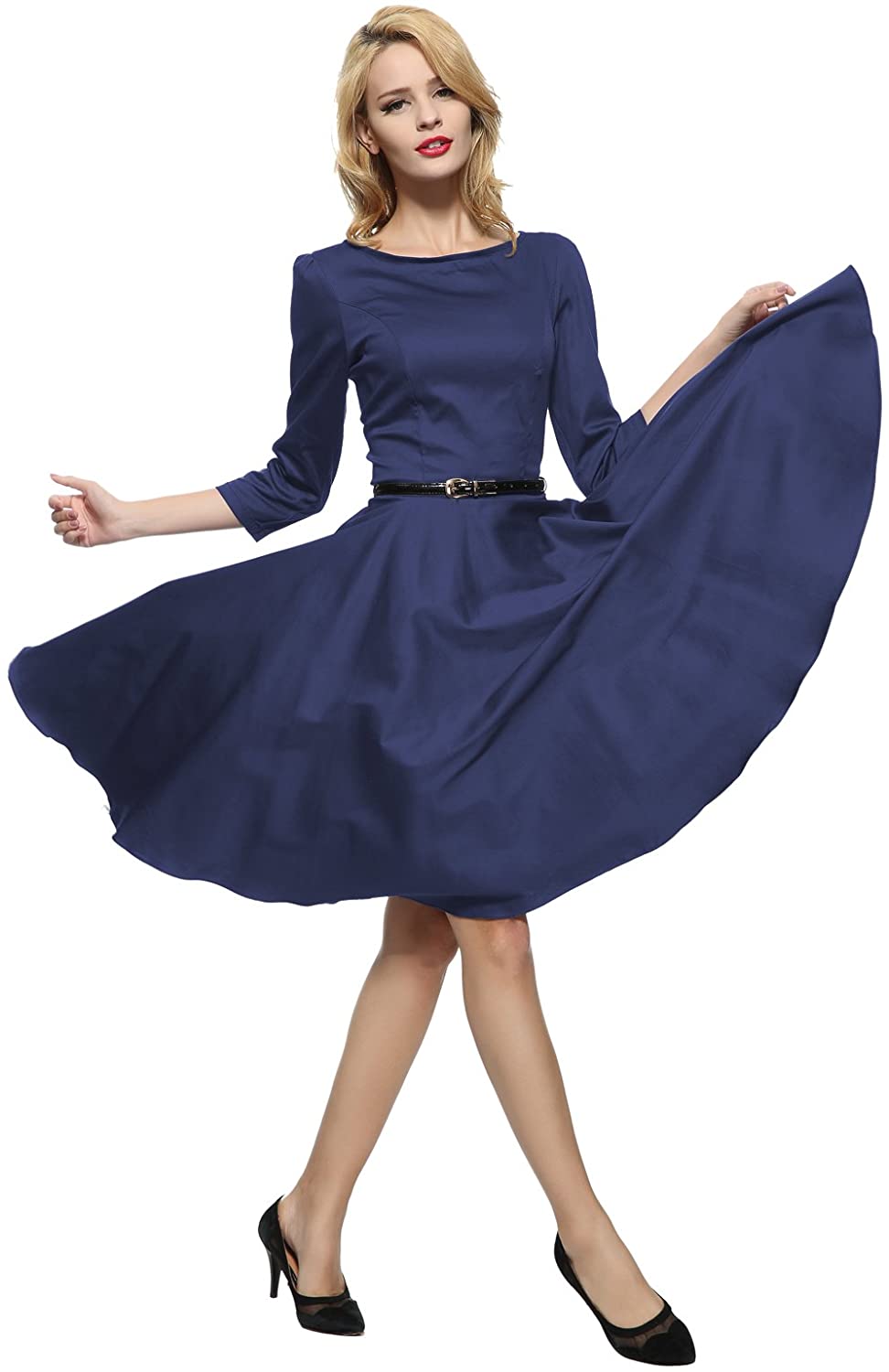Price:$39.99    Maggie Tang Audrey Hepburn 3/4 Sleeve 1950s Vintage Rockabilly Full Circle Dress  Clothing