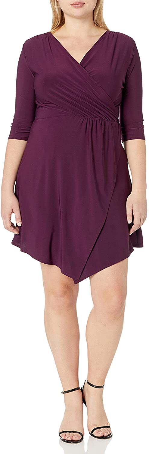 Price:$23.76    Star Vixen Women's Plus-Size 3/4 Sleeve Wrap Bodice Short Ity Knit Ballerina Dress  Clothing